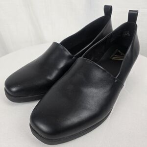 AEROSOLES Aline Black Faux Leather Wedge Slip-Ons Sz 11W